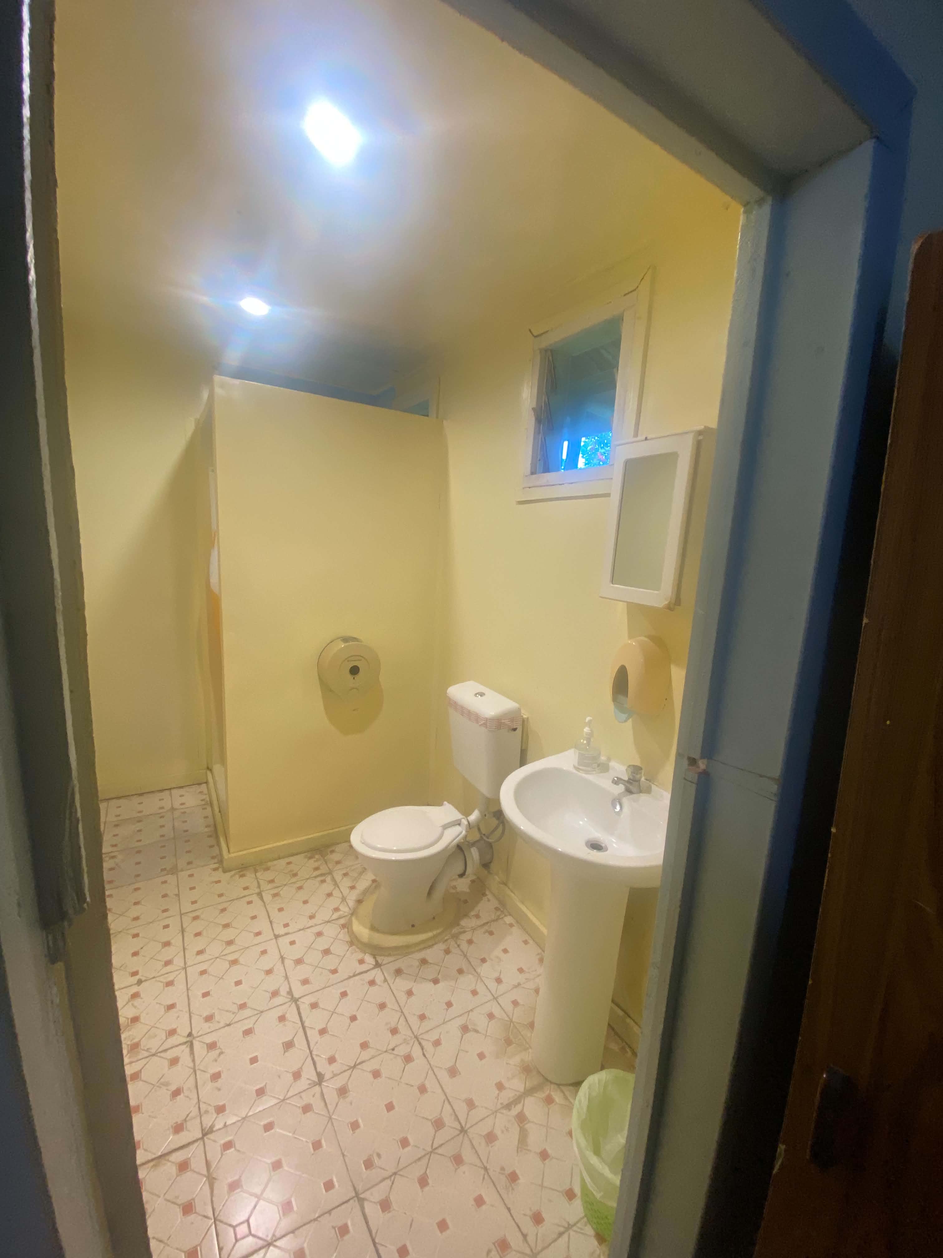 Private guest bathroom with shower, toilet and hand basin